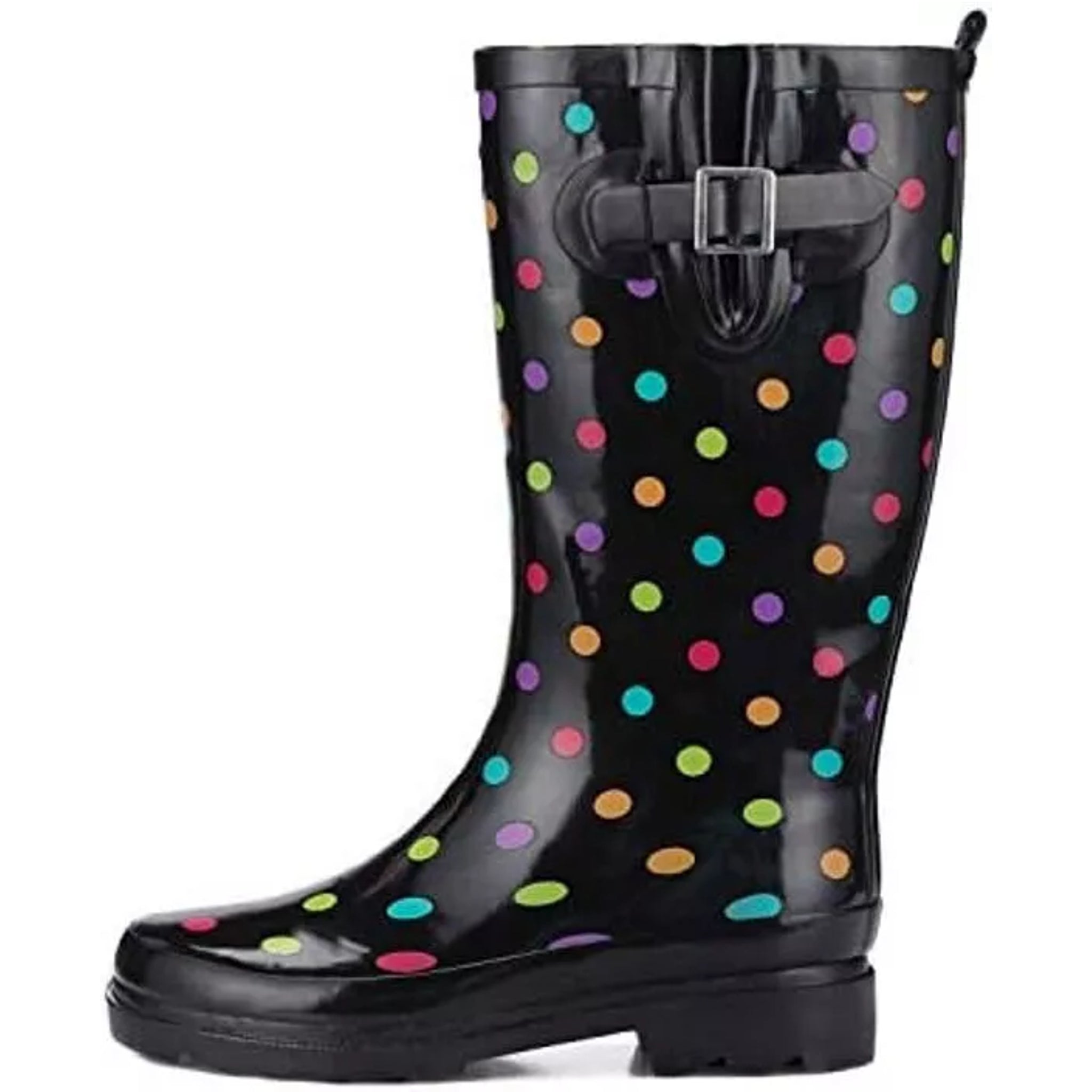 Ladies fashion spot wellies waterproof polka dot rain boots in black